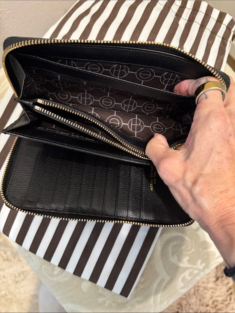 henri bendel Black Paint-Splatter Zip Wallet with Yellow and White Accents - Picture 6 of 11